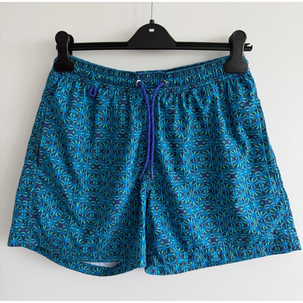 Crasqi Men's Swim Trunks Medium Blue Green Geometric Print Board Shorts